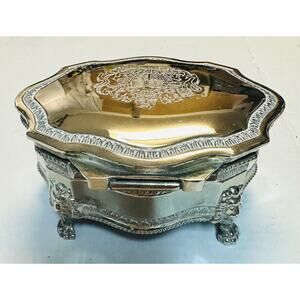 Vintage Dieu Et Mon Droit British Royal Crest Trinket/Jewelry Box Silverplate